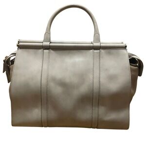 Tan Cream Leather Top Handle Doctor Structured Satchel Bag Medium Made in Italy